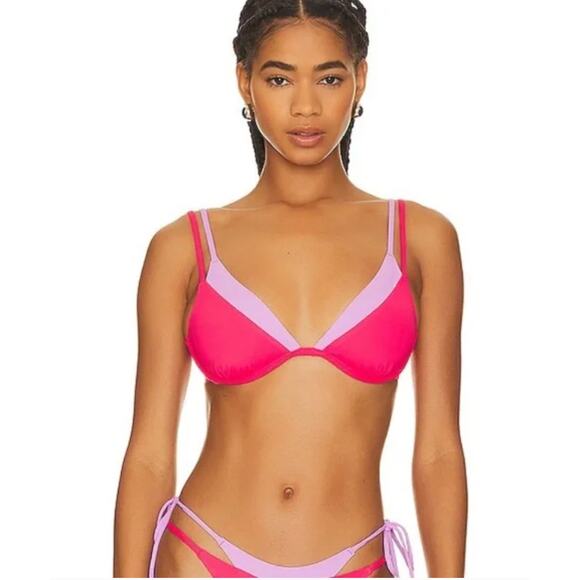 L Space Bikini Top Womens Medium Pink Fused Zendaya Color Block Barbiecore NWT - Picture 1 of 6